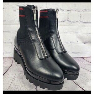 DKNY Platform Womens 7.5 Black Jimmie Pointed Toe Faux Leather Knit Ankle Shoes